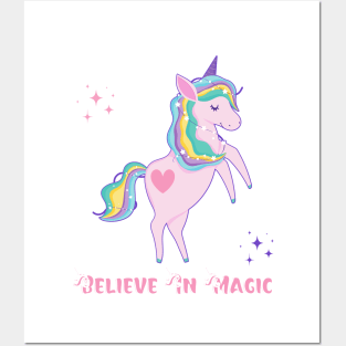 Believe In magic Unicorn, Stars, Heart Posters and Art